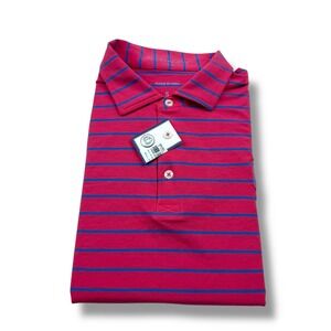 B Draddy USA Men's Pink Blue Stripe Pima Cotton Polo Shirt Size Small NWT